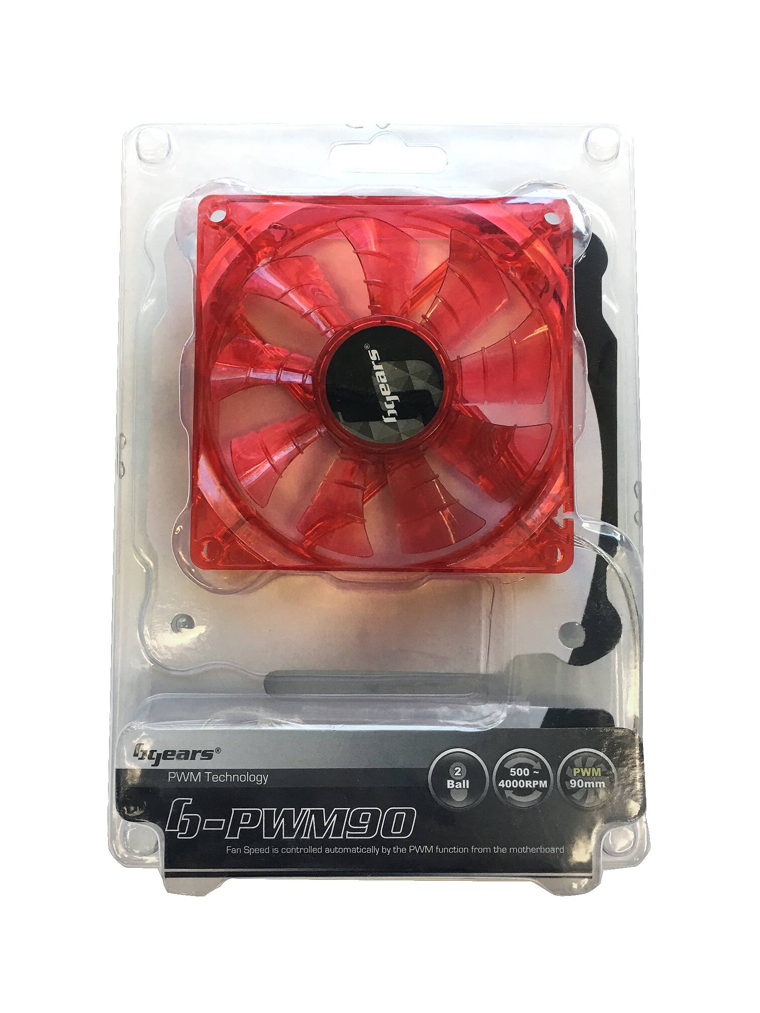 The text on the image can be grouped and corrected as follows:

- **Brand:** byears
- **Model:** 6-PWM90
- **Fan Specifications:**
  - **Size:** 90mm
  - **Speed:** 400-500 RPM
- **Technology:** PWM Technology
- **Feature:** Fan speed is controlled automatically by the PWM function from the motherboard.