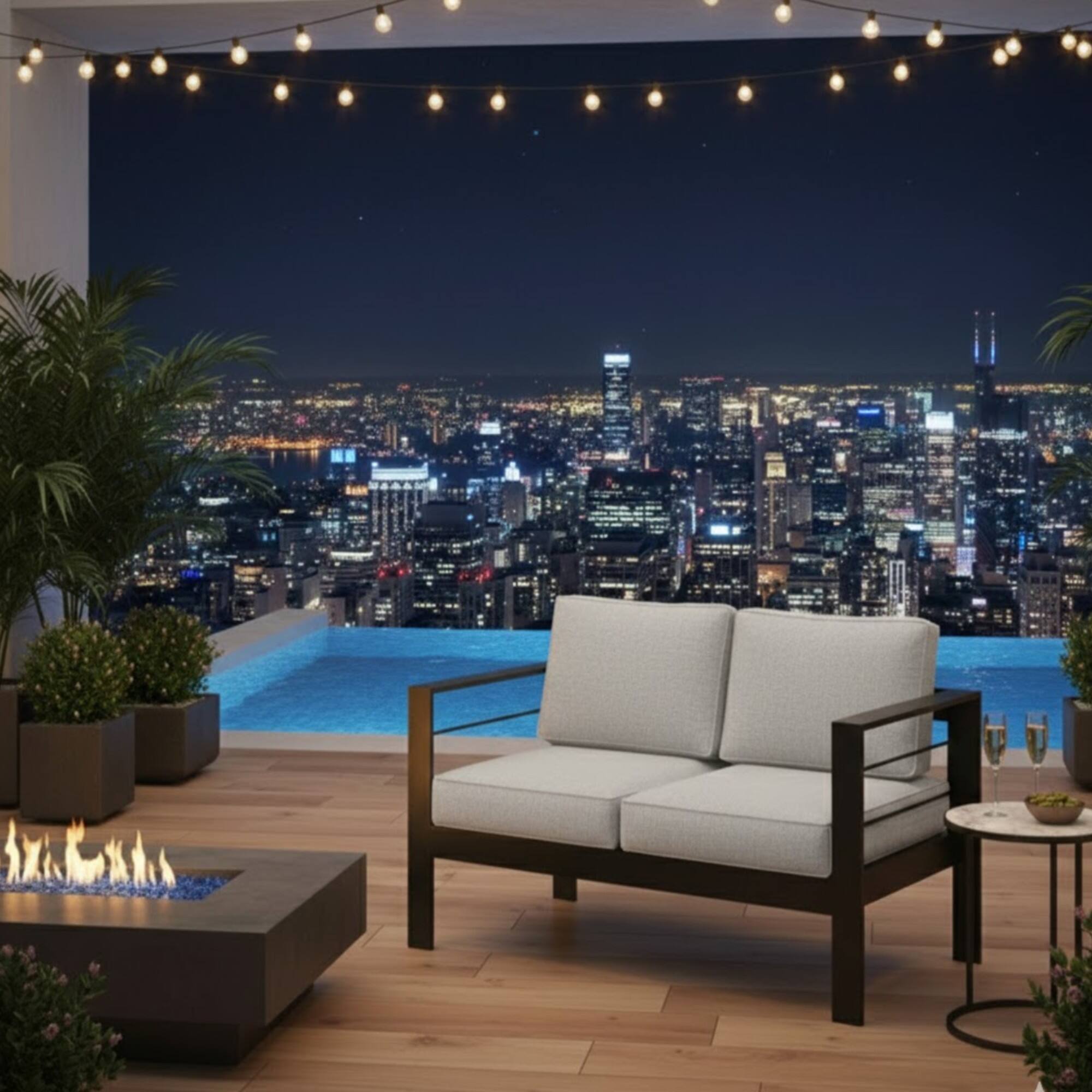 Left. Mondawe - 50" All-Weather Aluminum Patio Loveseat with Cushions - Black+ Gray.