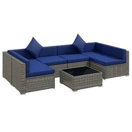 Outsunny - 7-Piece Patio Furniture Set, Outdoor Wicker Conversation Set, All Weather PE Rattan Sectional Sofa Set - Mixed Gray and Blue