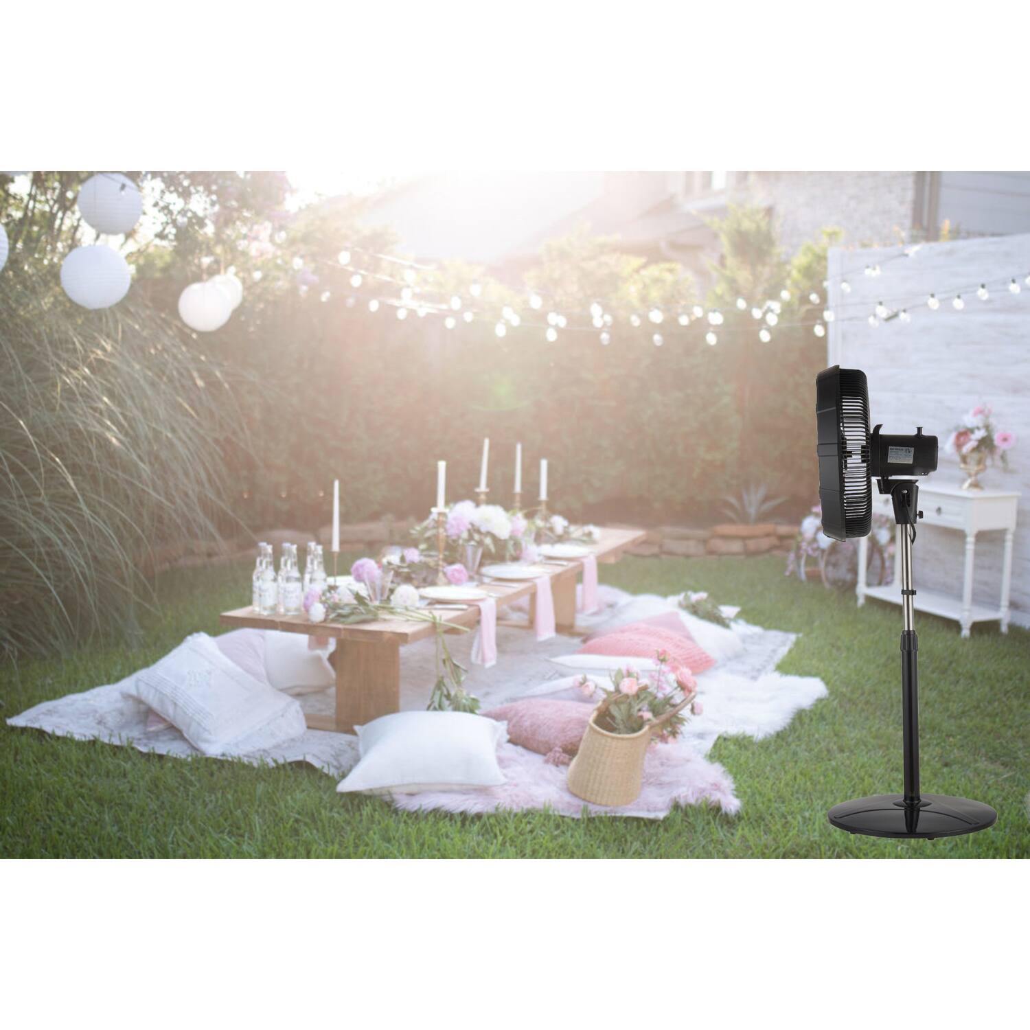 Alt View 1. Optimus - 18" 3-Speed Oscillating Outdoor Stand Fan with Misting Ring, F-1888 - Black.