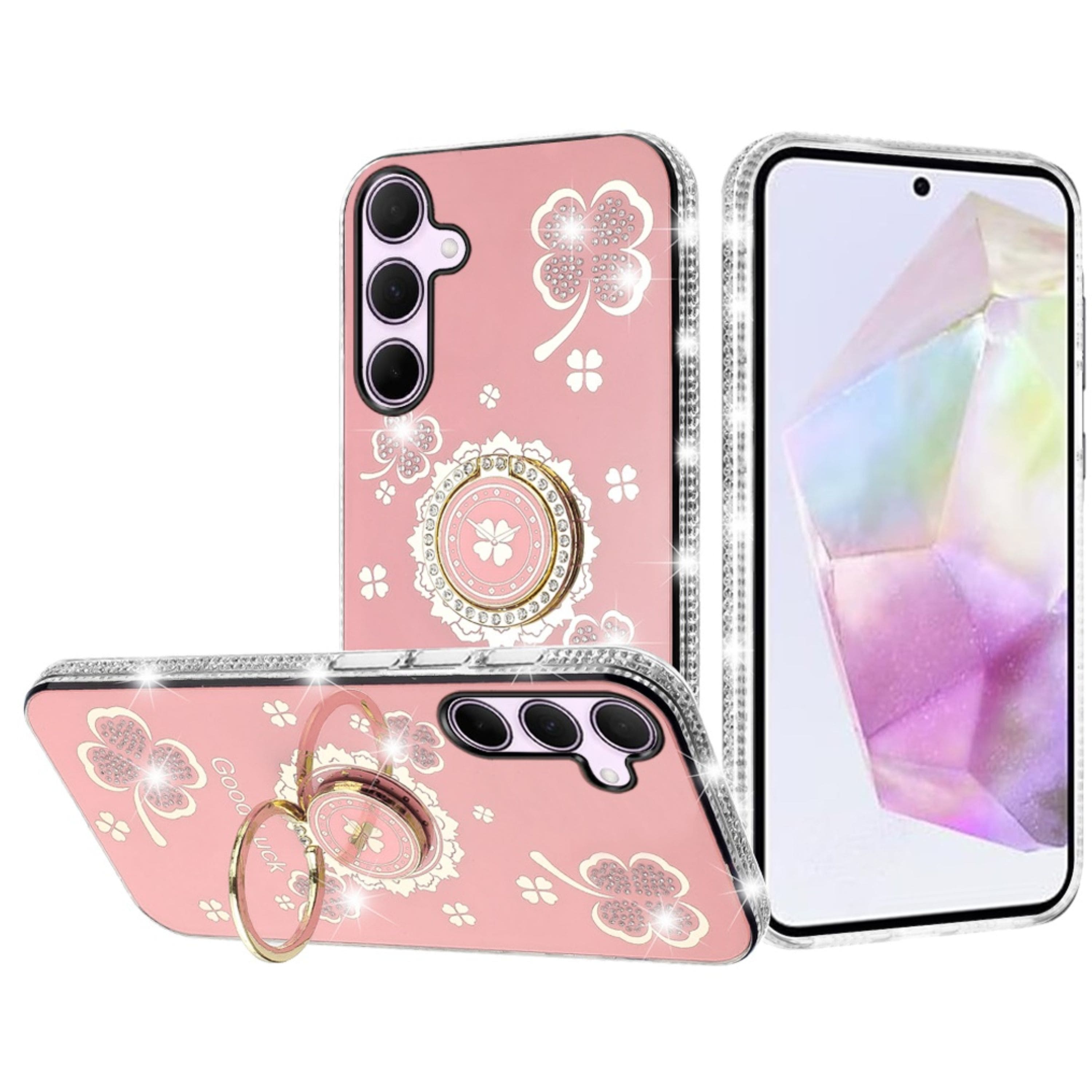 Kitcheniva - Crystal Studded Ringstand Bling Cover Plus Tempered Glass For Samsung A36/A56 - Pink price history on PriceWatchPro