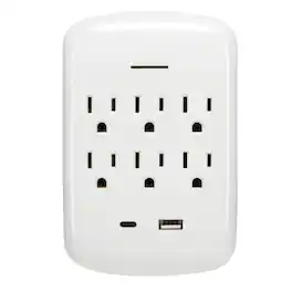 PRIME - Pbsu072 6-ac Outlet And 2-usb Port, Grounded Wall Tap, Pbsu072 - White