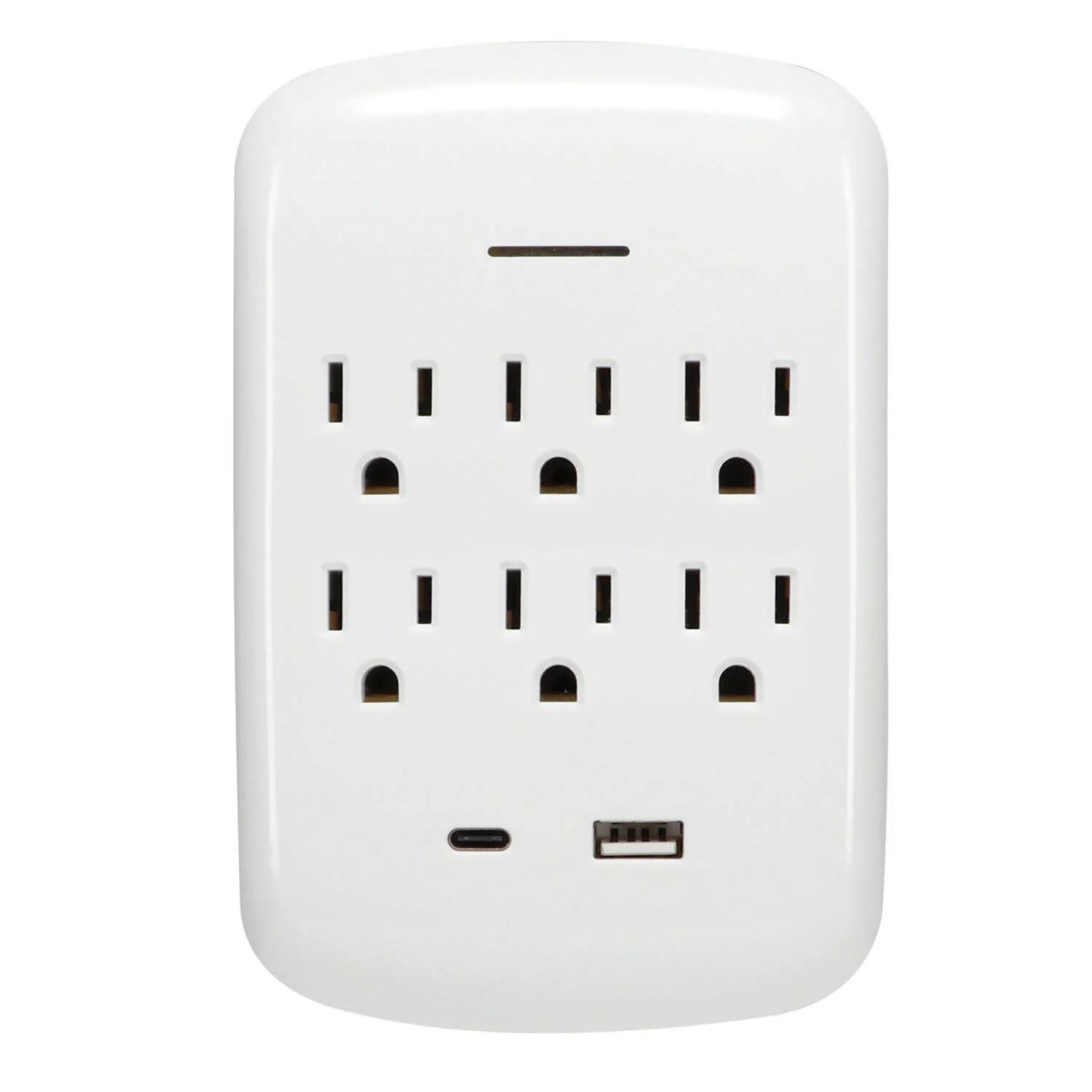 PRIME - Pbsu072 6-ac Outlet And 2-usb Port, Grounded Wall Tap, Pbsu072 - White
