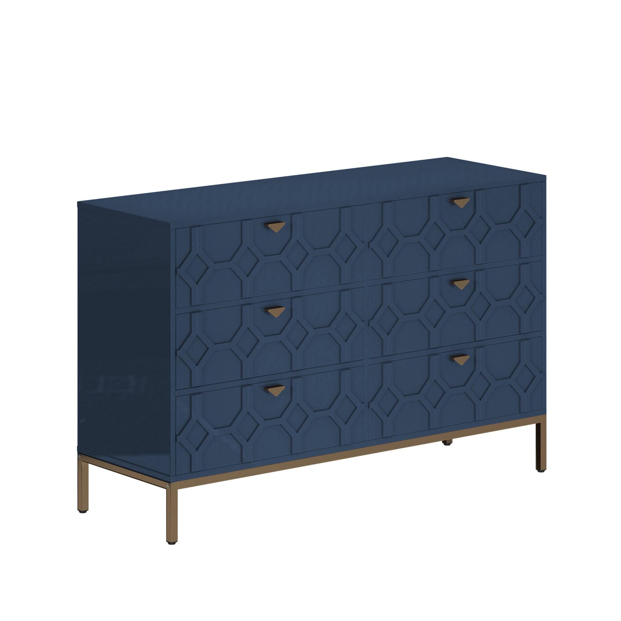 Front. Boyel Living - 31.77 in. H Freestanding Storage Cabinet Blue 6 Drawer Accent Cabinet - Blue.