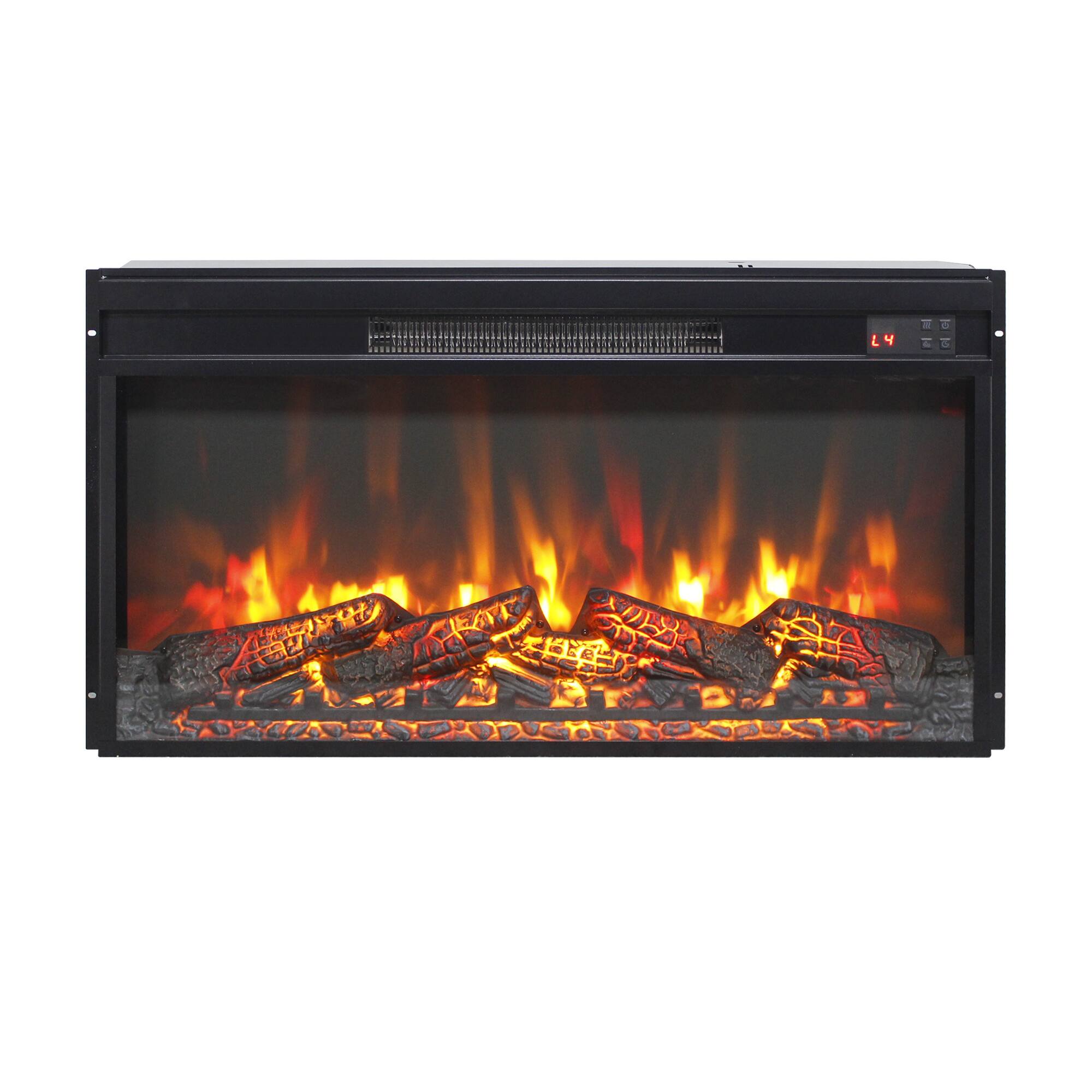 Front. Boyel Living - 30-in Antique Black Ultra-Thin Electric Fireplace Insert 1400W 5000 BTU with Log Display Remote Timer - Antique Black.