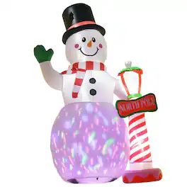 Homcom - 8ft Christmas Inflatables Outdoor Decorations Snowman, Blow-Up Yard Christmas Decor with LED Colorful Lights - White