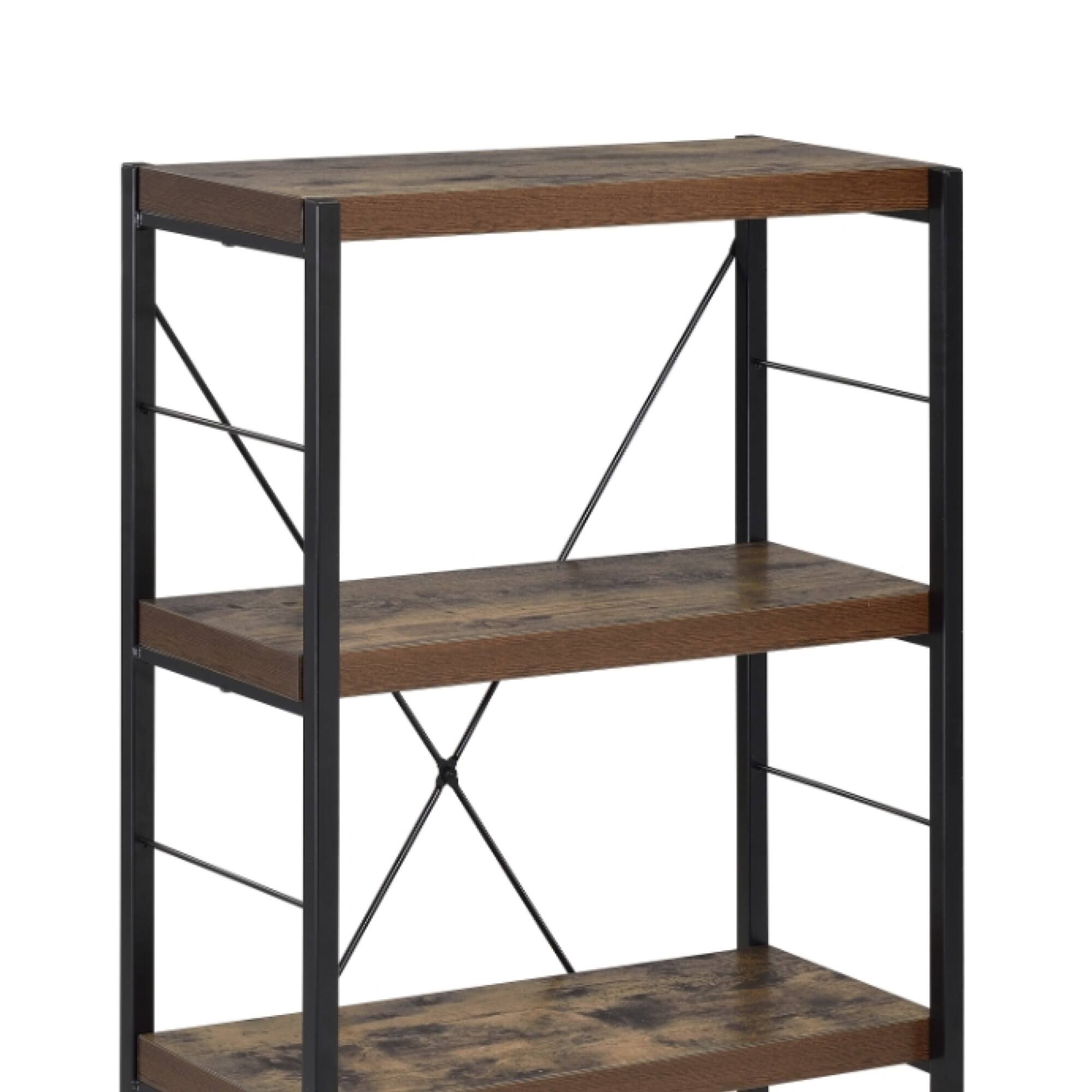 Alt View 1. GOODSILO - Modern Weathered Oak and Black Finish Three-Tier Bookshelf with Metal Frame and Paper Veneer Shelves - Black+Oak.