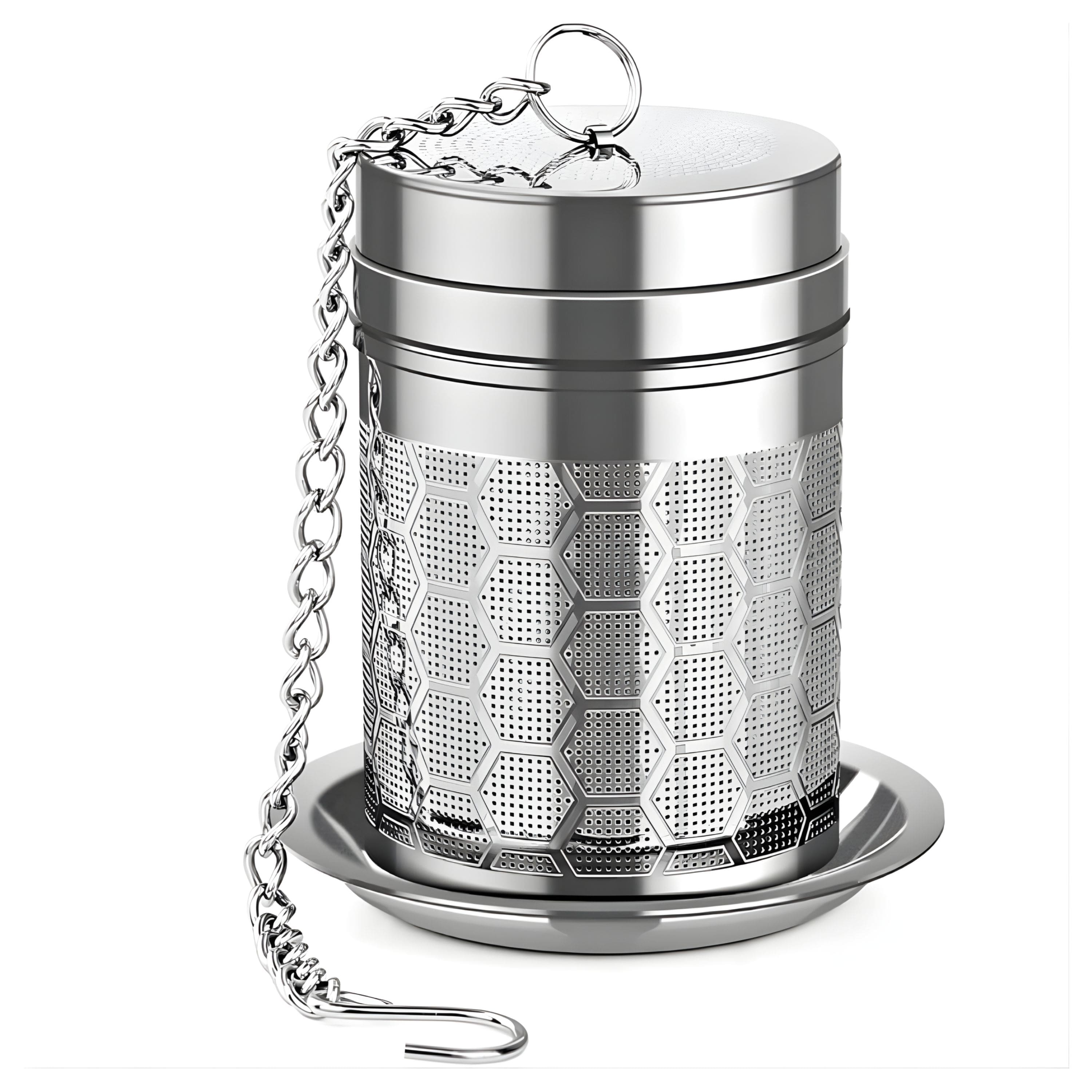 Kitcheniva - Fine Mesh Tea Infuser with Chain & Drip Tray - Stainless Steel