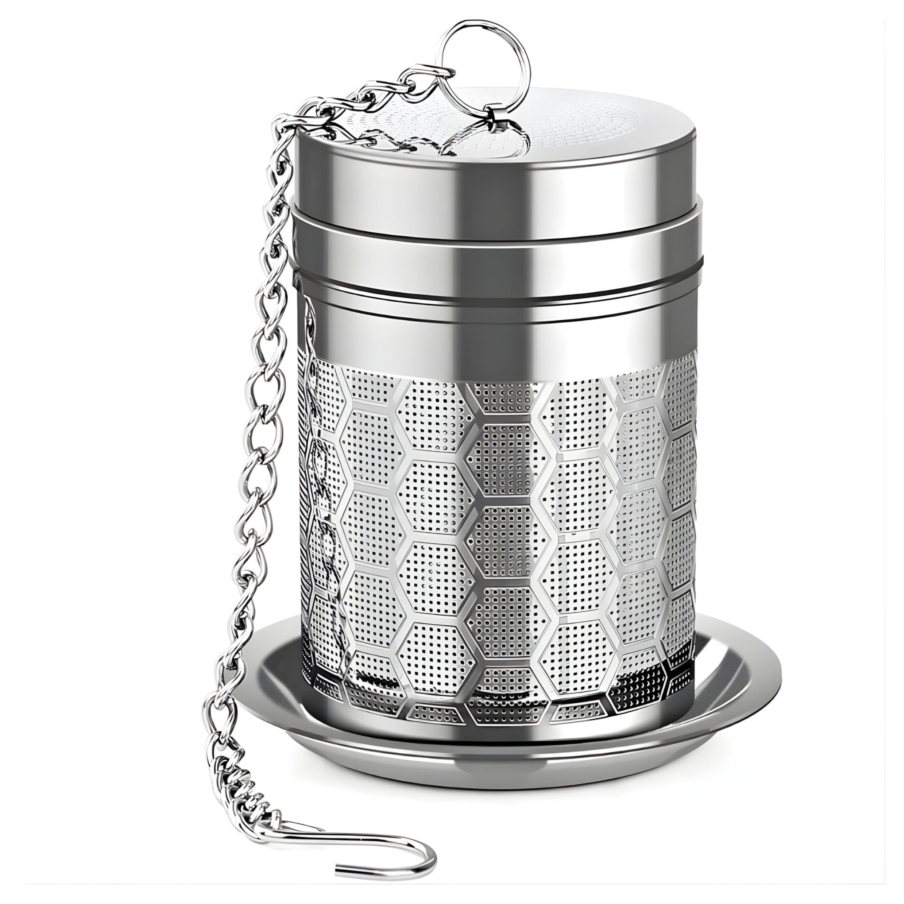 Front. Kitcheniva - Stainless Steel Fine Mesh Tea Infuser with Chain & Drip Tray - Stainless steel.