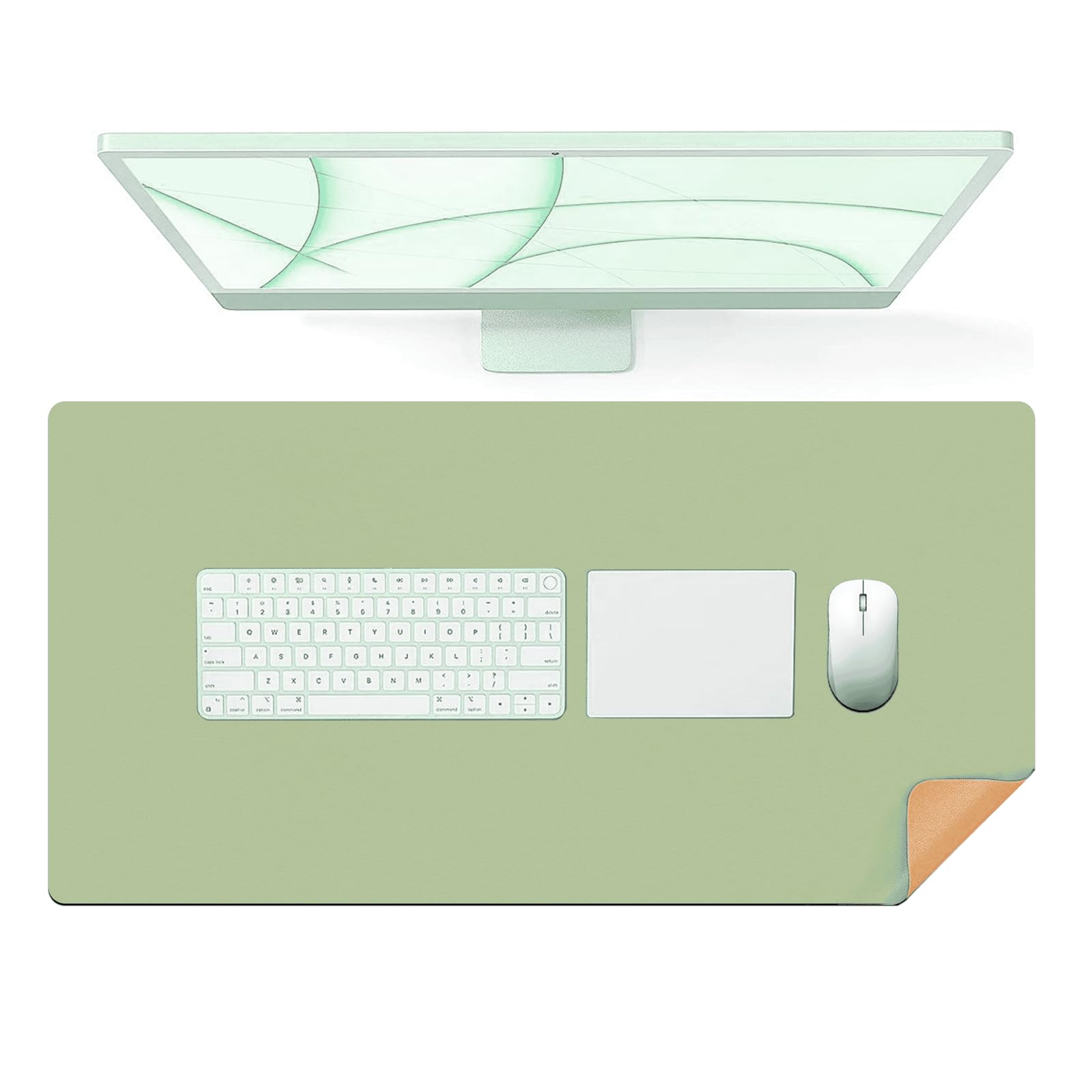 Front. Fabibe - Double-sided Desk Pad - 35.4" X 17.7" Leather Mat Cork Protector Waterproof Large Mouse Durable Blotter For Office - Green.