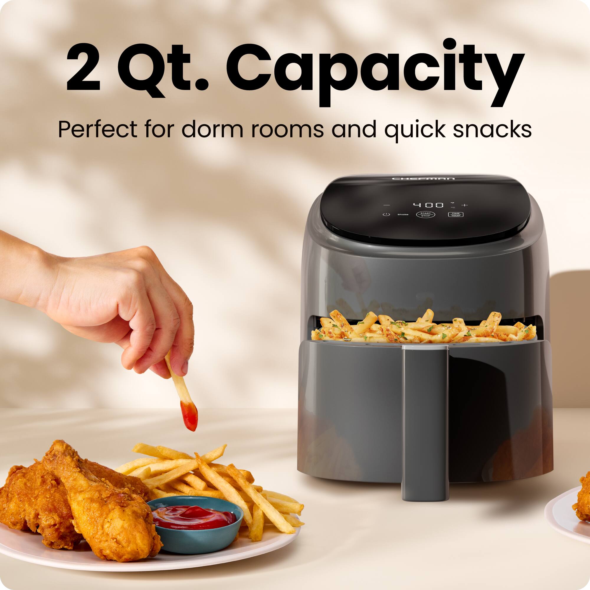 2 Qt. Capacity  
Perfect for dorm rooms and quick snacks
