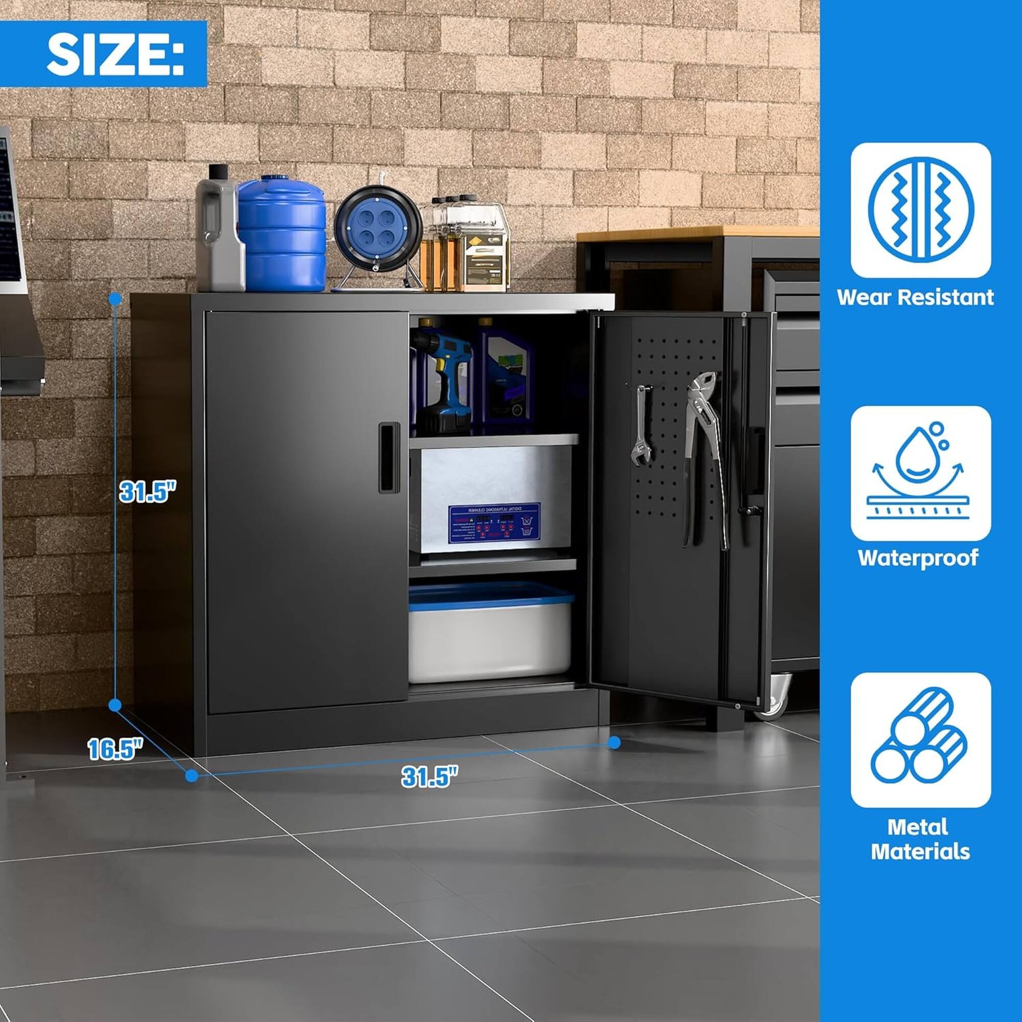 SIZE: Wear Resistant 31.5" x 16.5" x 31.5" Waterproof Metal Materials