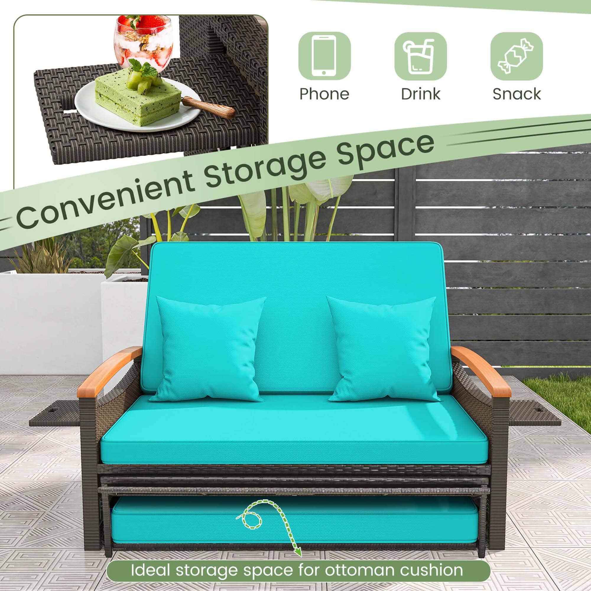 The text on the image reads: "Convenient Storage Space for Ottoman Cushion."