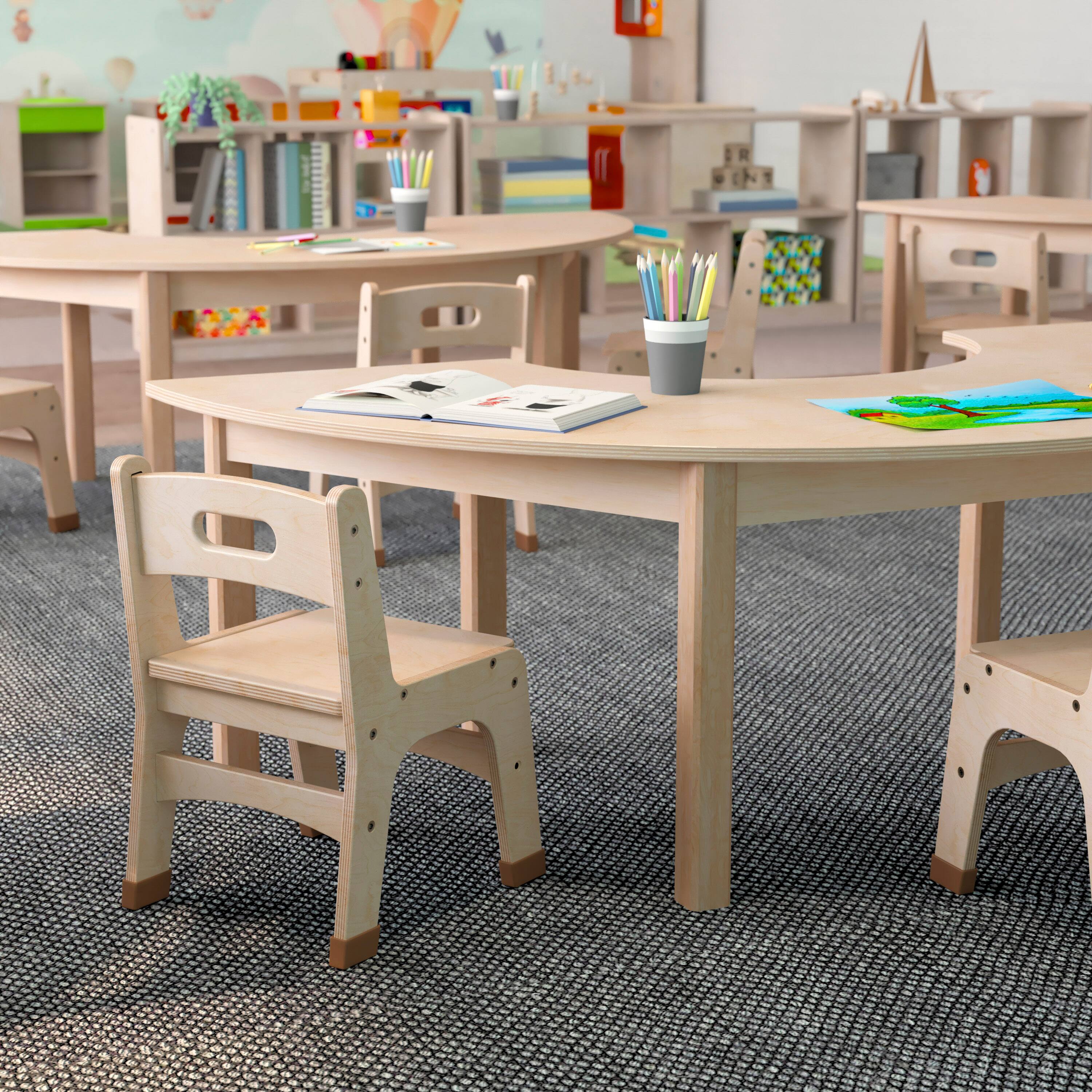 Alt View 3. Flash Furniture - Bright Beginnings Commercial Grade Wooden Half Circle Preschool Classroom Activity Table, (29.5"W x 59"D x 18"H), Beech - Natural.