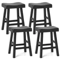 Costway - 24-Inch Modern Solid Wood Saddle Stools Set of 4 with Curved Seats Footrests - Black - Front_Zoom