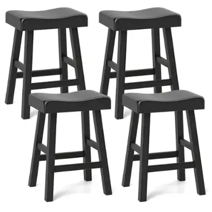 Costway 24-Inch Modern Solid Wood Saddle Stools Set of 4 with Curved Seats Footrests - Black
