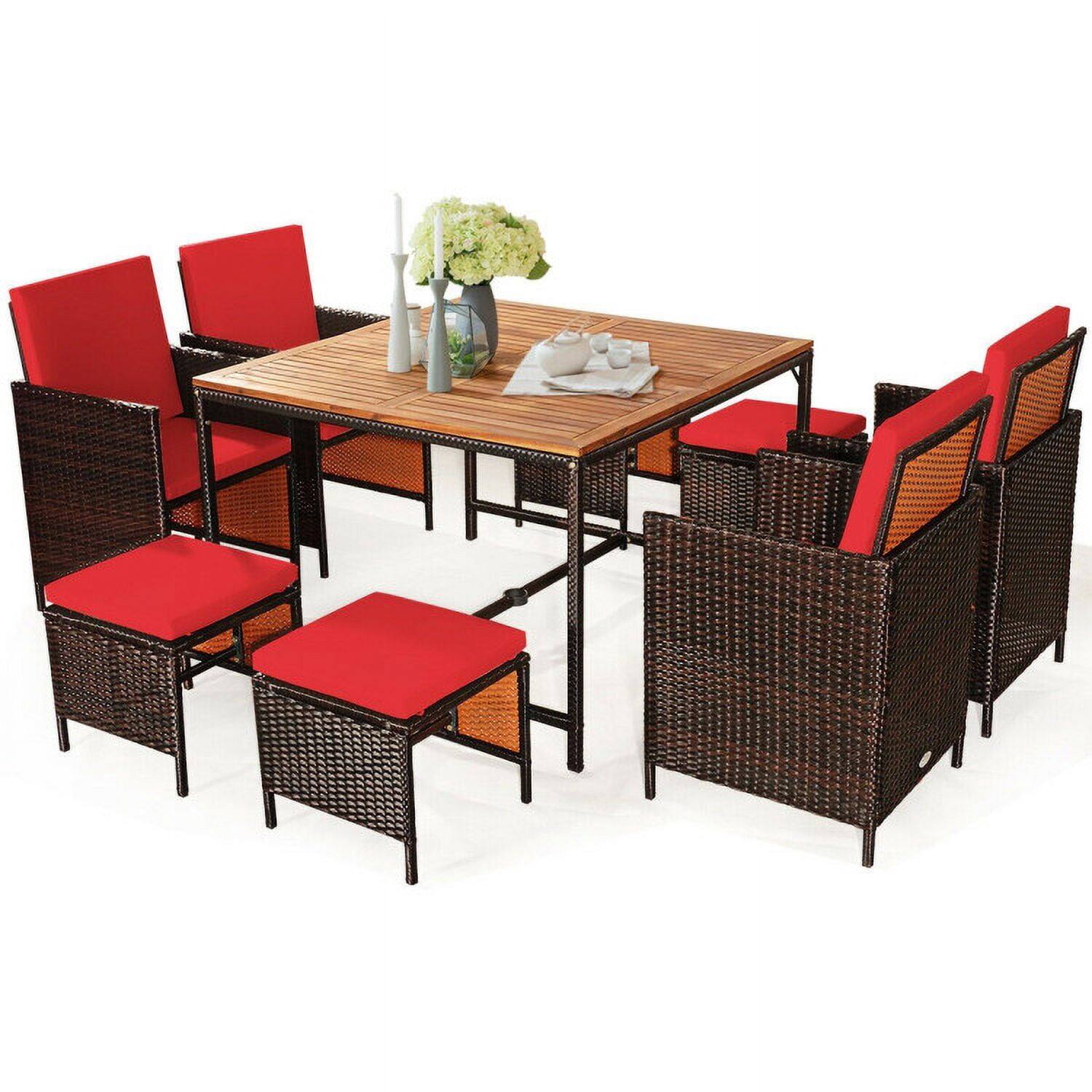 Back. Kadyn - 9 Pieces Patio Rattan Dining Cushioned Chairs SetRed Patio Seating Conversation Set Modern Patio Sofa Sectional All - Red.