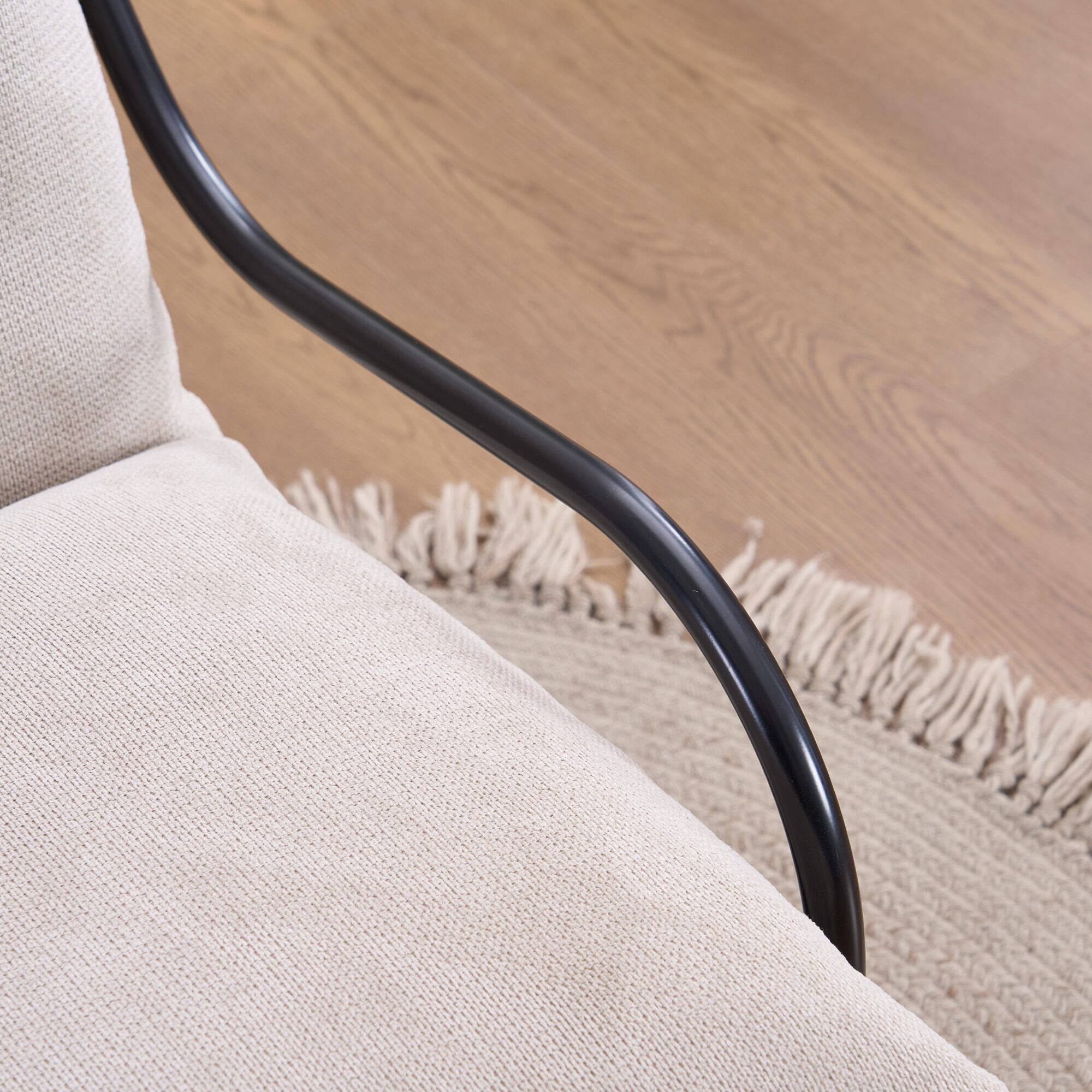 Alt View 1. FERPIT - FERPIT Modern Curved Accent Chair with Faux Linen Upholstery, Comfy Lounge Chair with Metal Frame & Cushions, Beige - Beige.