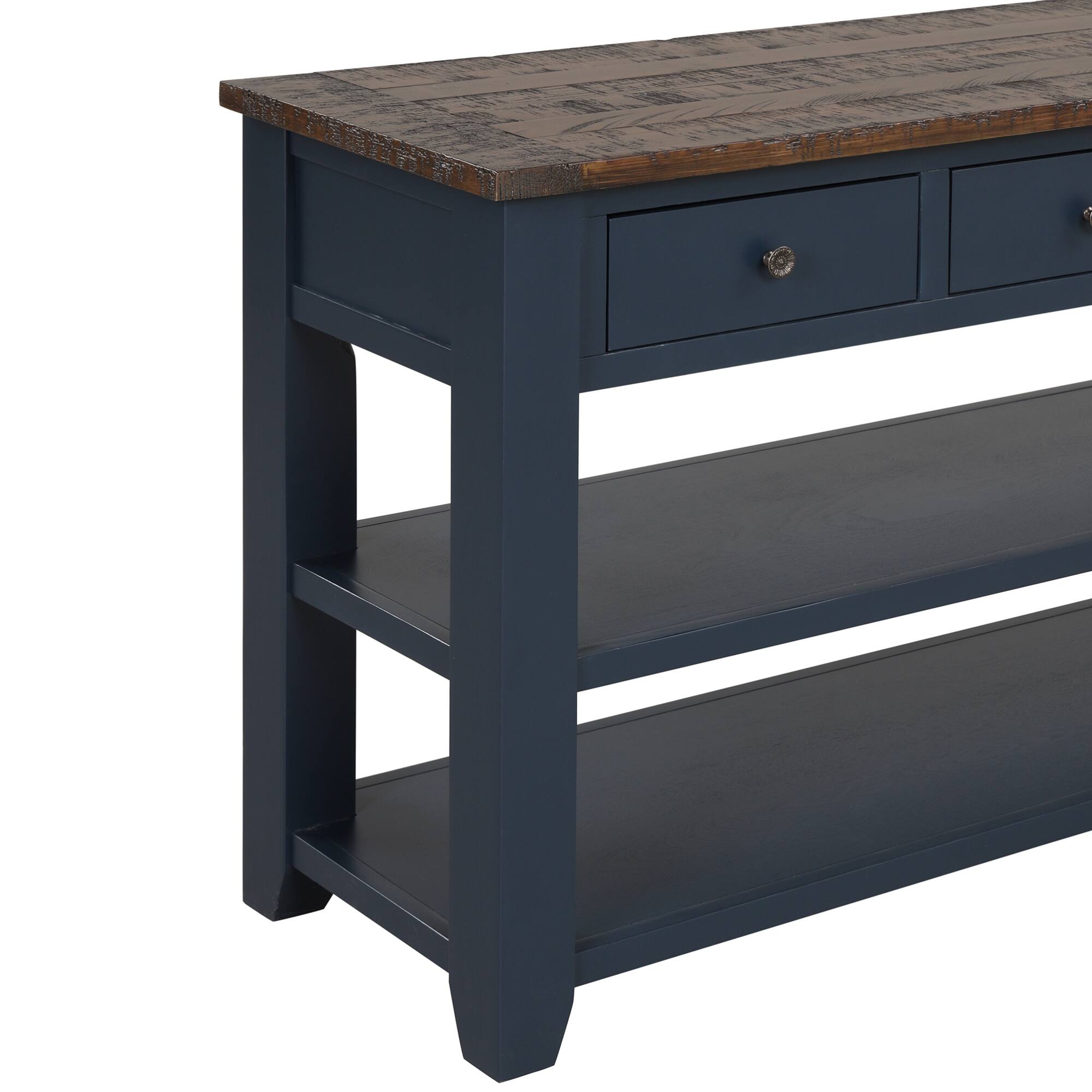 Alt View 8. GOODSILO - Solid Wood Console Table with Storage Drawers and Shelves for Entryway, Living Room, or Bedroom - Blue.