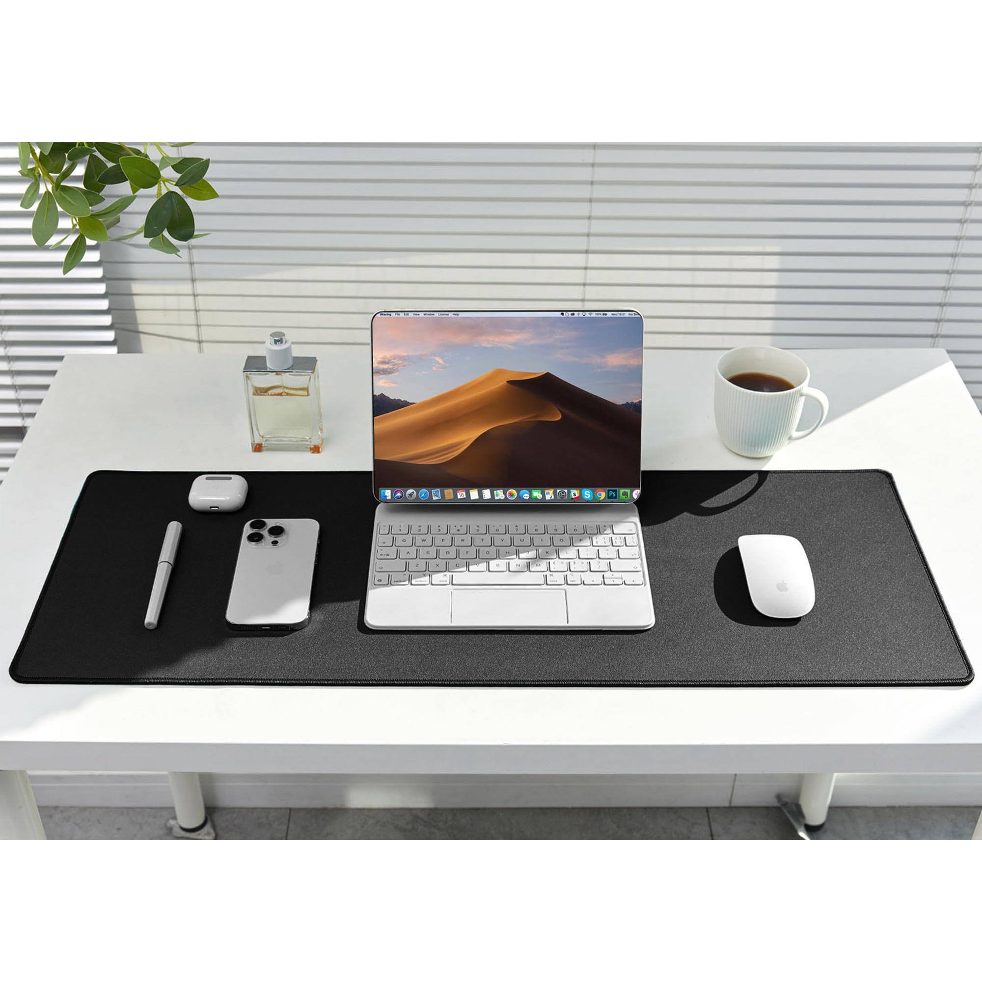 Alt View 3. Earthley Blooms - Black Waterproof Desk Mat Large Mouse Pad With Extended Anti Slip Base Stitched Edge Grain Jacquard Surface - Pro Green-31.5''x 11.8''.
