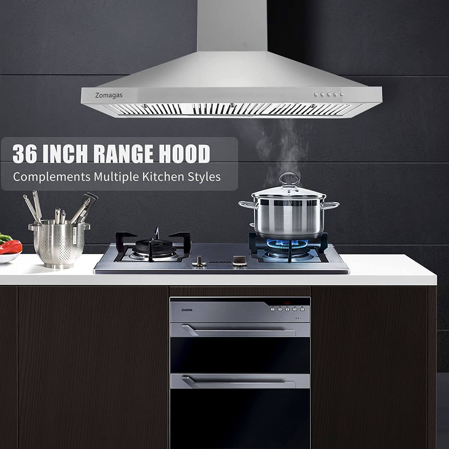 Zomagas 36 INCH RANGE HOOD Complements Multiple Kitchen Styles