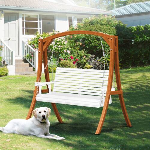 Alt View 8. Winado - 4FT Patio Wooden Porch Swing Chair Bench Only, with Hanging Chains, Cup Holders for Indoor Outdoor Courtyard Garden Yard - White.