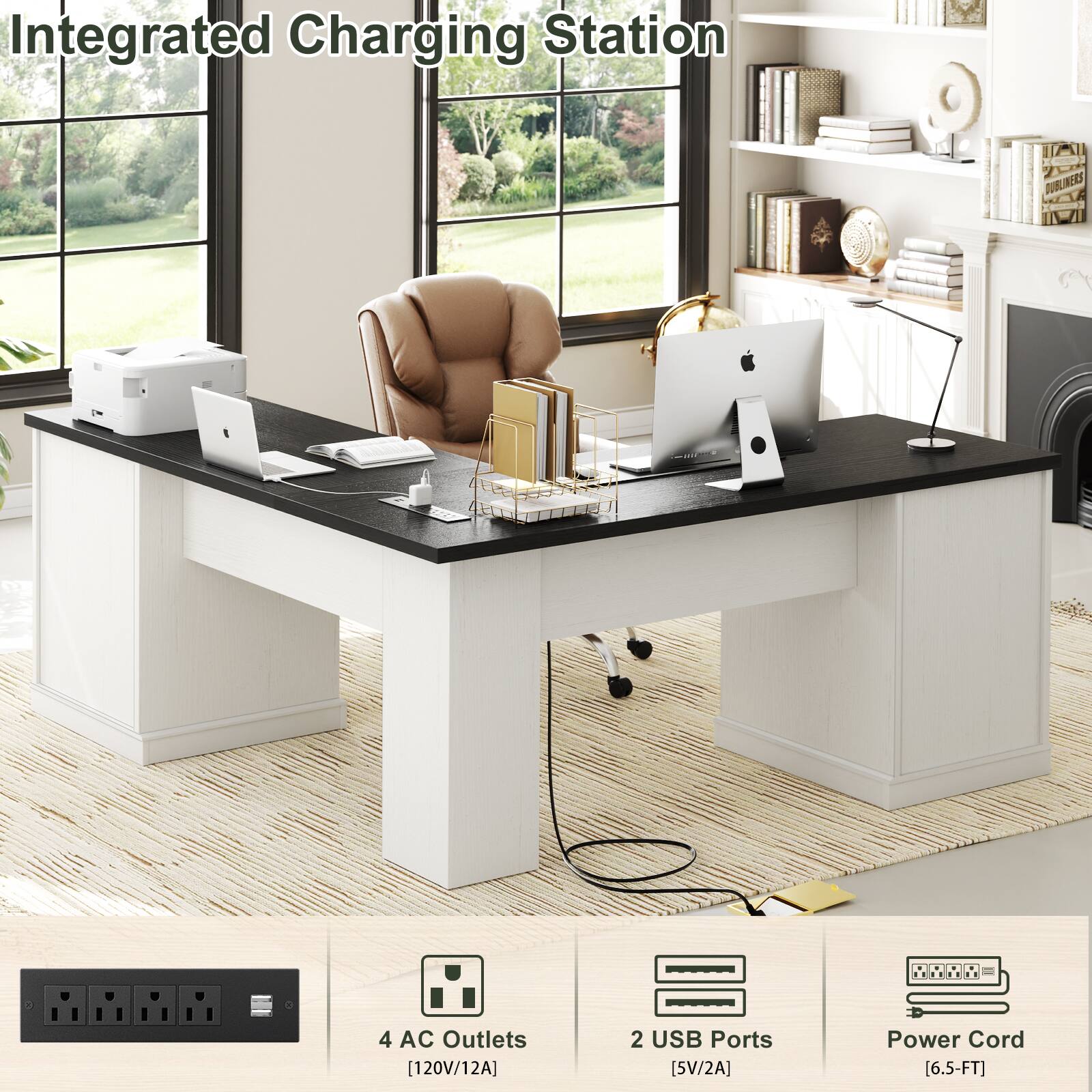 Integrated Charging Station

- 4 AC Outlets [120V/12A]
- 2 USB Ports [5V/2A]
- Power Cord [6.5-FT]
