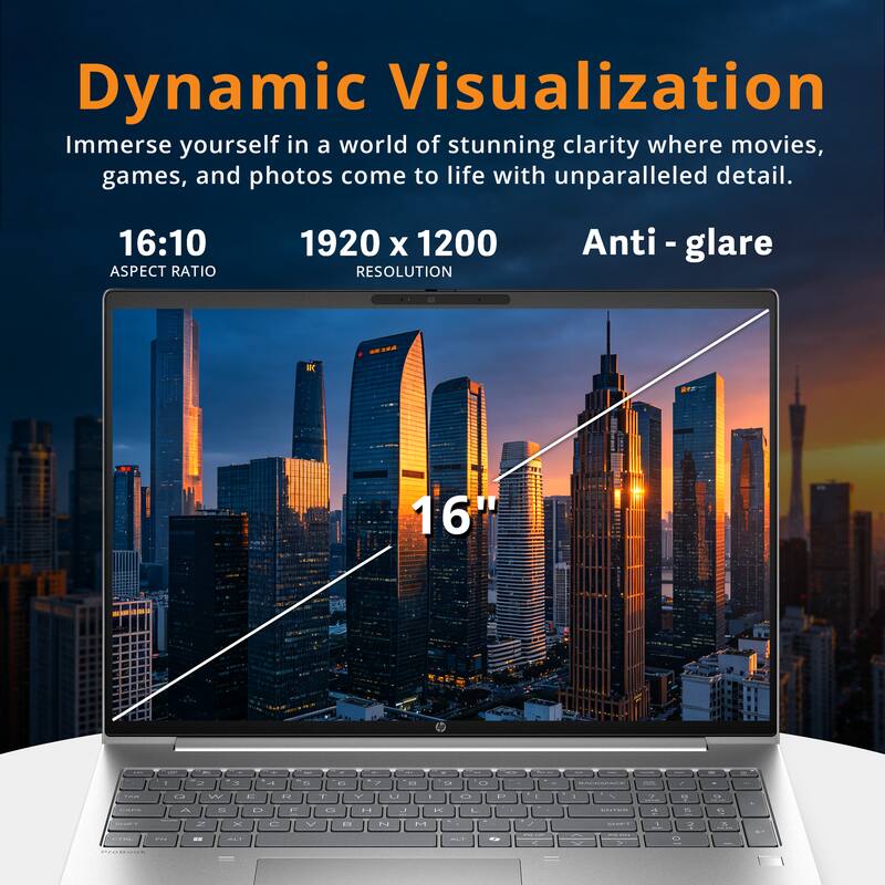 Dynamic Visualization  
Immerse yourself in a world of stunning clarity where movies, games, and photos come to life with unparalleled detail.  

16:10 ASPECT RATIO  
1920 x 1200 RESOLUTION  
Anti-glare  

16"