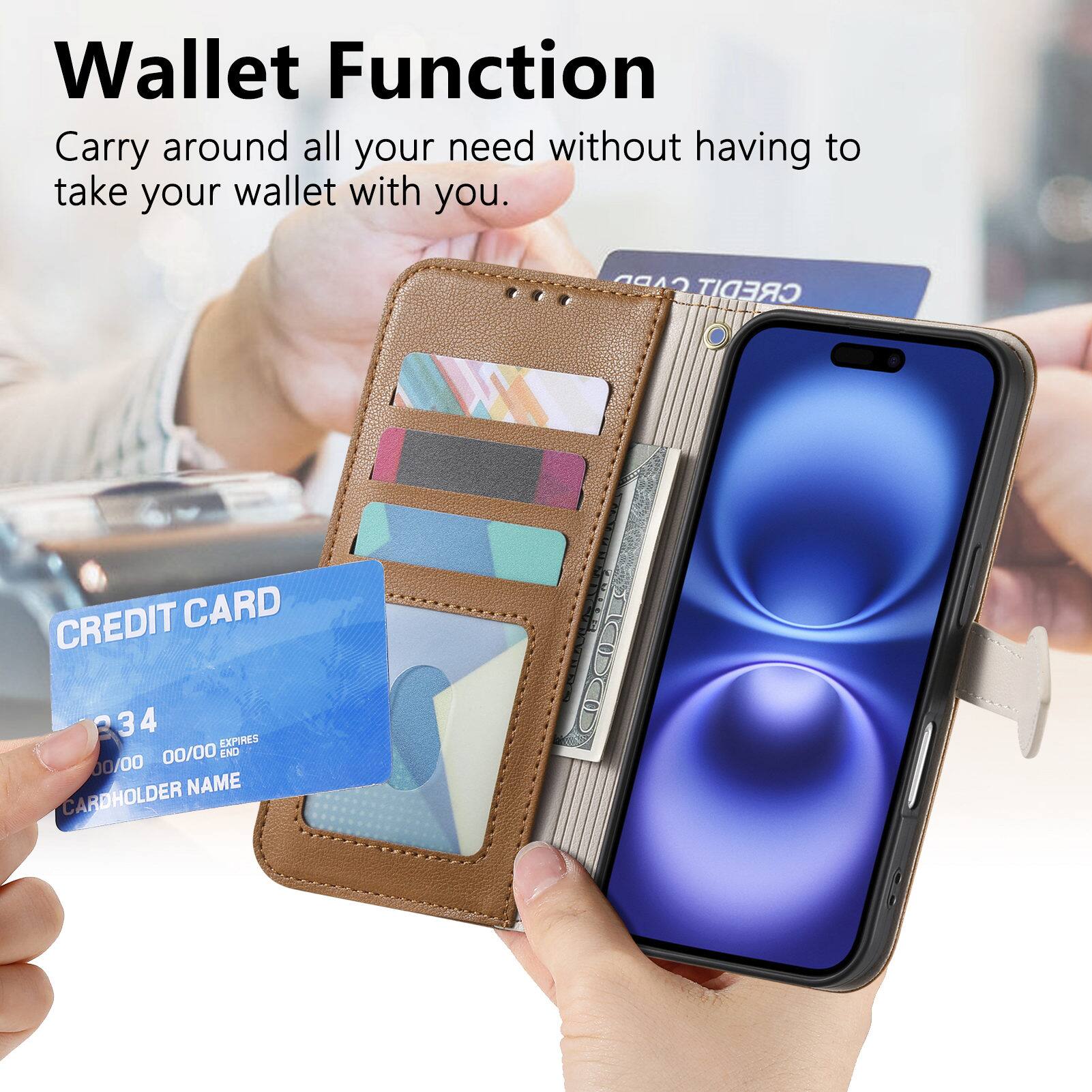 Wallet Function  
Carry around all your need without having to take your wallet with you.  

CREDIT CARD  
234 4  
EXPIRES 00/00  
END 00/00  
CARDHOLDER NAME