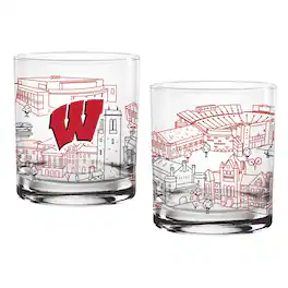 Indigo Falls - Wisconsin Badgers Two-Pack 14oz. Campus Line Art Glass - Multicolor