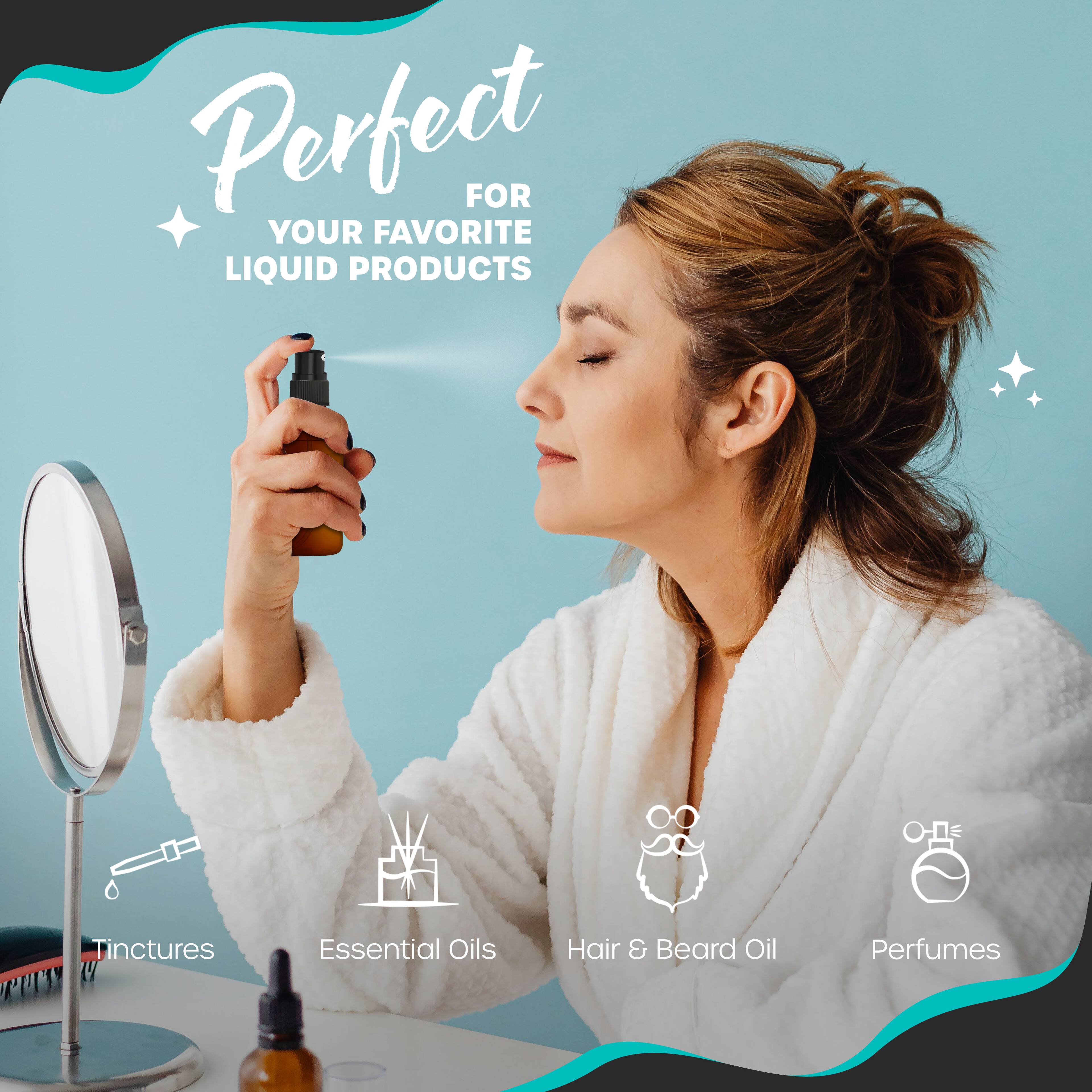 Perfect for your favorite liquid products:

- Tinctures
- Essential Oils
- Hair & Beard Oil
- Perfumes