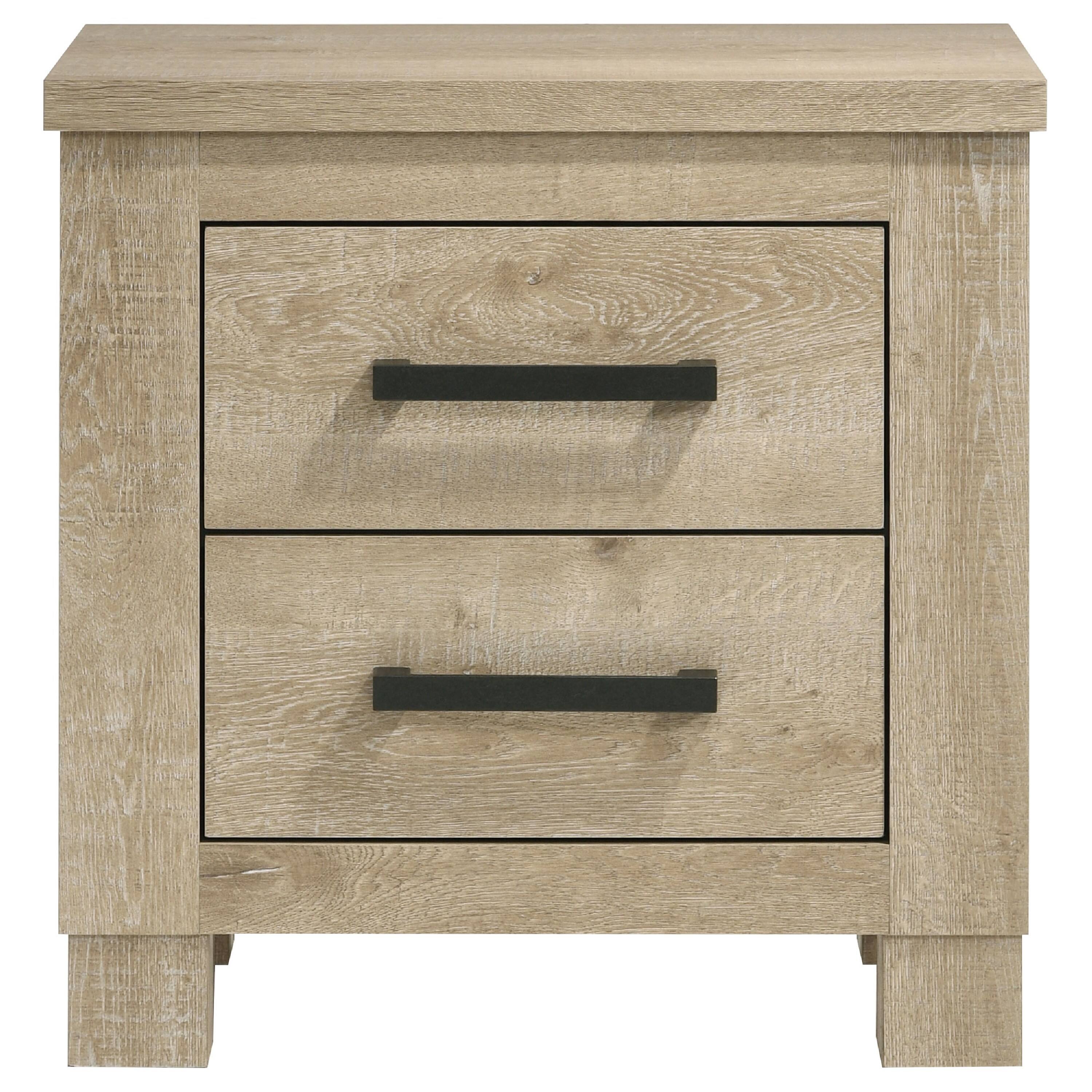 Front. Manhattan Lane - Tyna Nightstand with 2 Drawer, Metal, Weathered Oak Wood 26 Inch - Weathered Oak Beige.