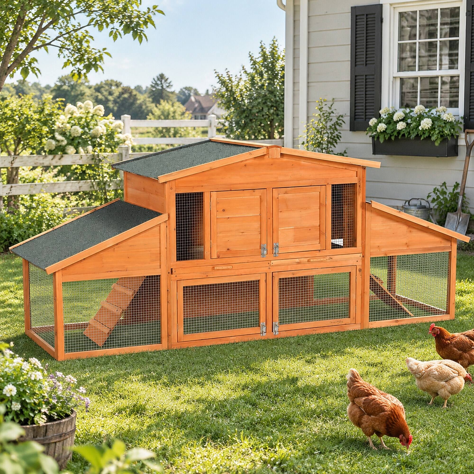 RYHNUYNE Extra Large Wooden Rabbit House, Fir Wood and Asphalt Roof, 91 ...