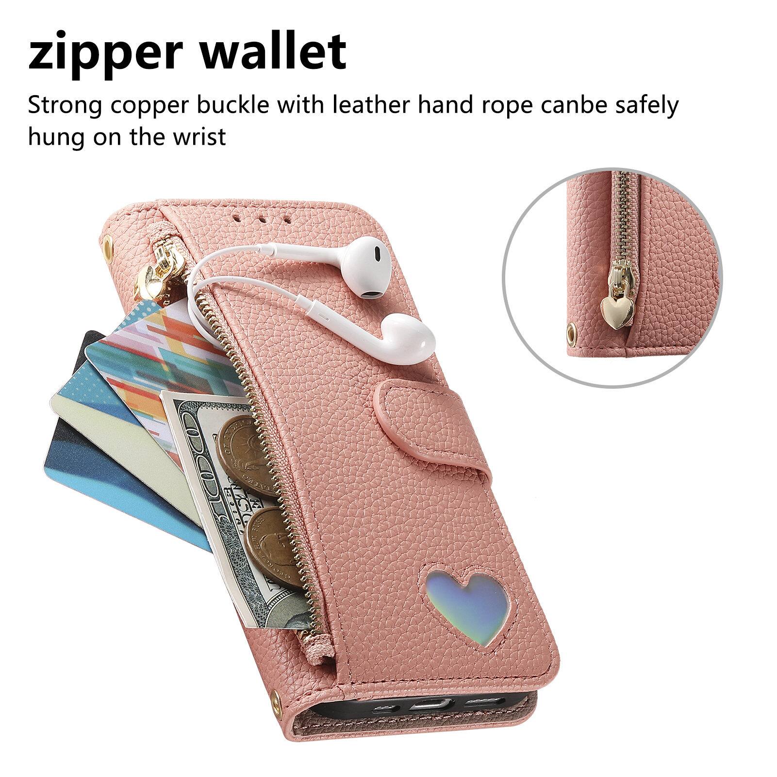 zipper wallet  
Strong copper buckle with leather hand rope can be safely hung on the wrist
