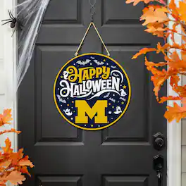 Evergreen Enterprises - Michigan Wolverines 18" Happy Halloween Wooden Round Door Sign - Multicolor