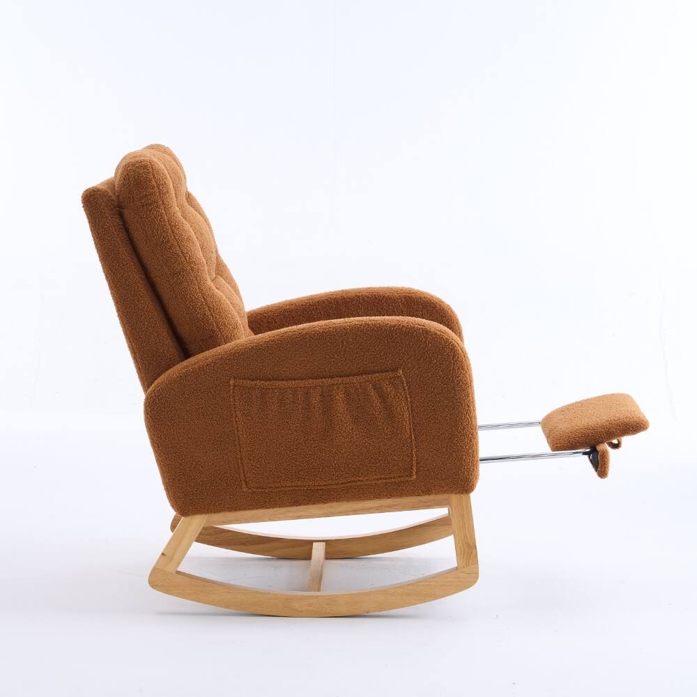 Alt View 9. Loheer - Loheer Caramel Accent Rocking Chair with Footrest High Back Upholstered Nursery Rocker Solid Wood Base - Caramel.