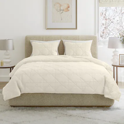 Front. Lavish Home - 3PC Velvet King Quilt Bedding Set 108x92 Inch King Bedspread and Pillow Shams Medium Weight Bed Set for All Seasons - Cream.