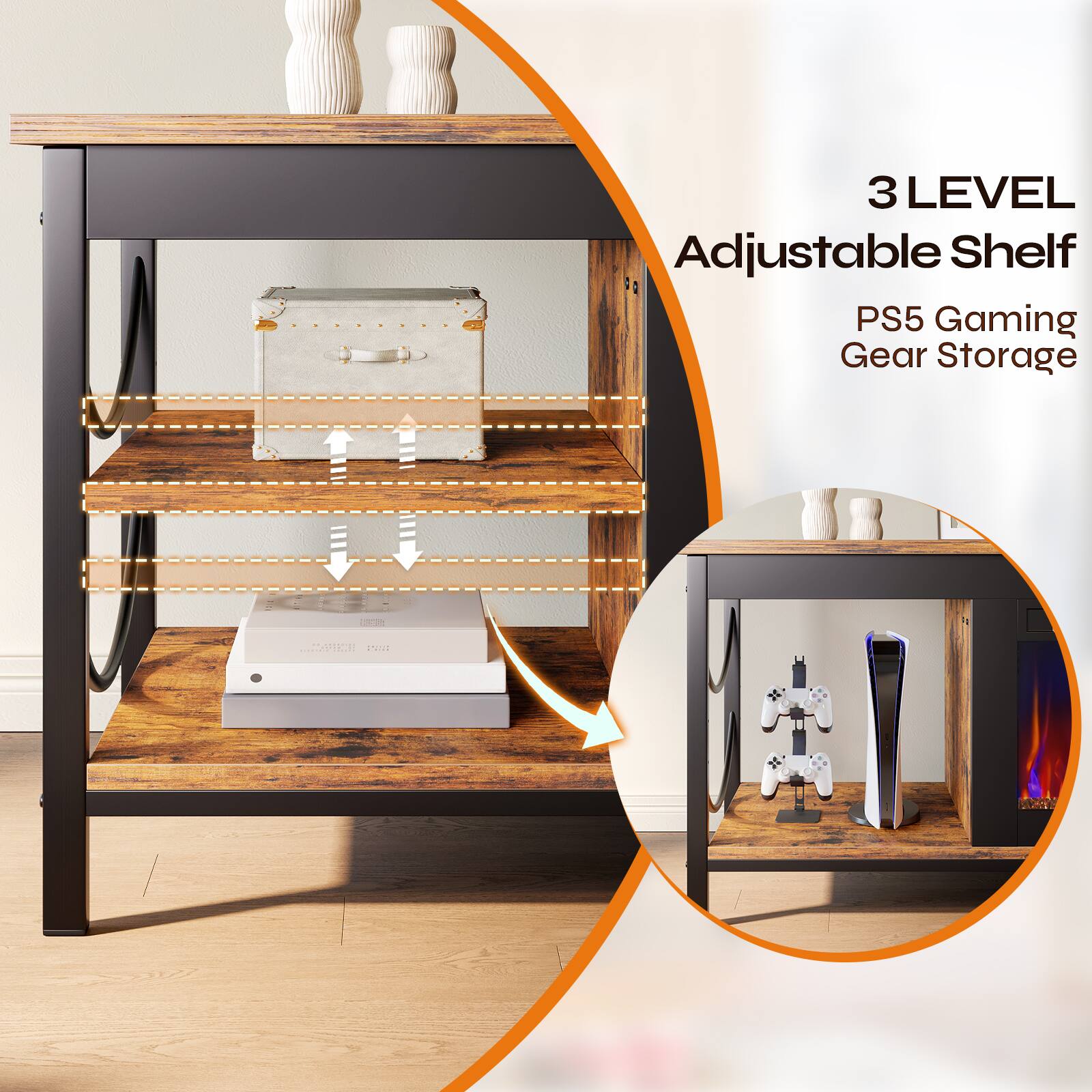 3 LEVEL Adjustable Shelf  
PS5 Gaming Gear Storage
