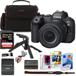 Bundle - Canon - EOS R6 Mark II Mirrorless Camera with RF 24-105mm STM Lens + 64GB Extreme Memory Card Accessory Kit with Ba - Black