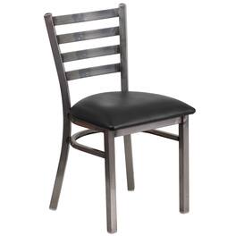 Emma + Oliver - Clear Coated Ladder Back Metal Restaurant Dining Chair - Black Vinyl Seat/Clear Coated Metal Frame