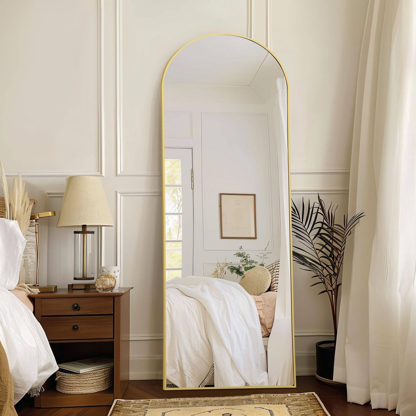 Back. Cedar Assembly - 56"x18" Arched Full Length Mirror Free Standing Made Of Tempered Glass Floor Body For Bedroom Living Room... - Black-76"L x 34"W.