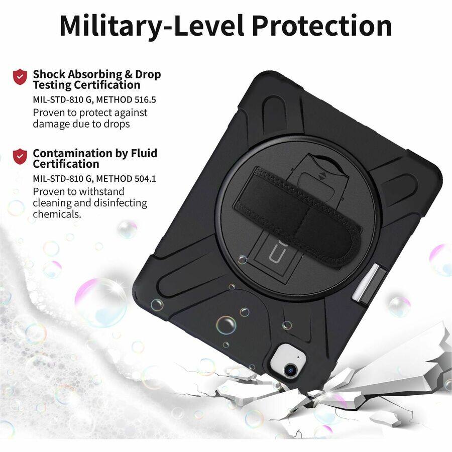 Military-Level Protection

- Shock Absorbing & Drop Testing Certification  
  MIL-STD-810 G, METHOD 516.5  
  Proven to protect against damage due to drops

- Contamination by Fluid Certification  
  MIL-STD-810 G, METHOD 504.1  
  Proven to withstand cleaning and disinfecting chemicals.