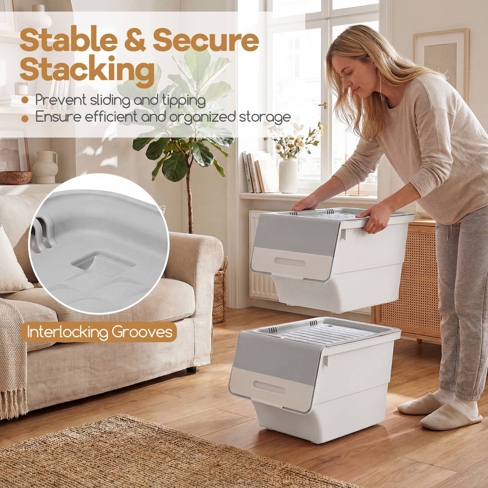Stable & Secure Stacking  
- Prevent sliding and tipping  
- Ensure efficient and organized storage  

Interlocking Grooves