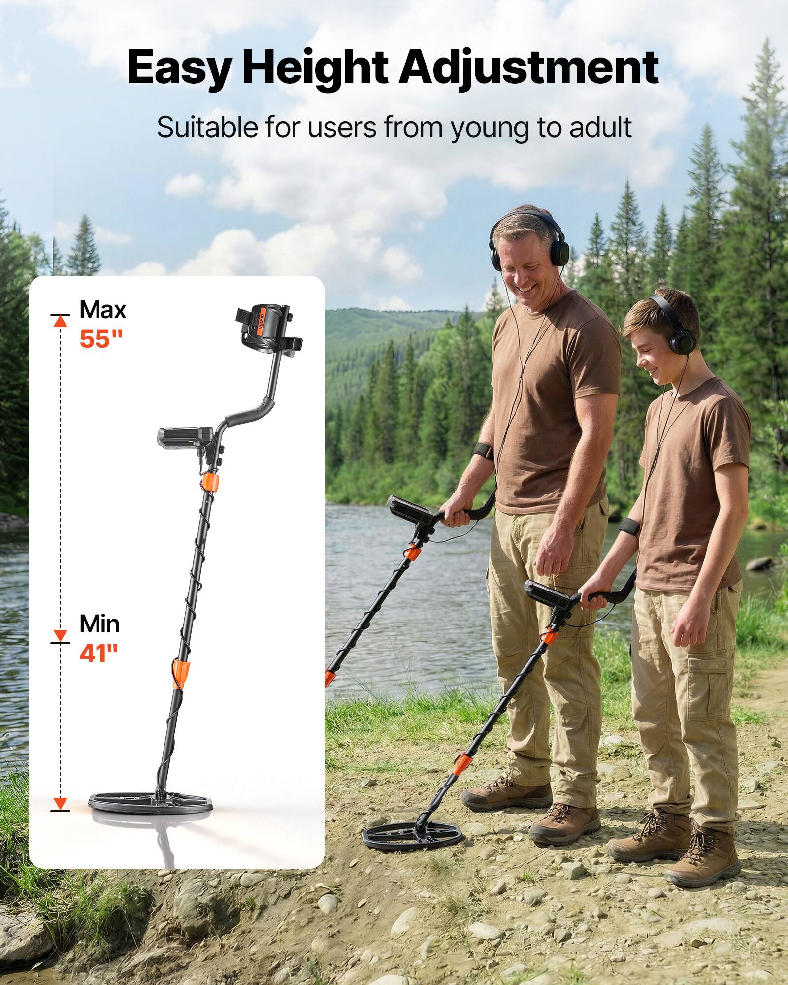 Easy Height Adjustment  
Suitable for users from young to adult  
Max 55"  
Min 41"