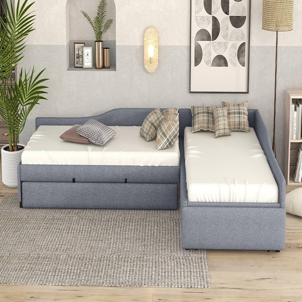 Alt View 1. Loheer - Loheer Double Twin Daybed with Trundle Upholstered Gray - Gray.