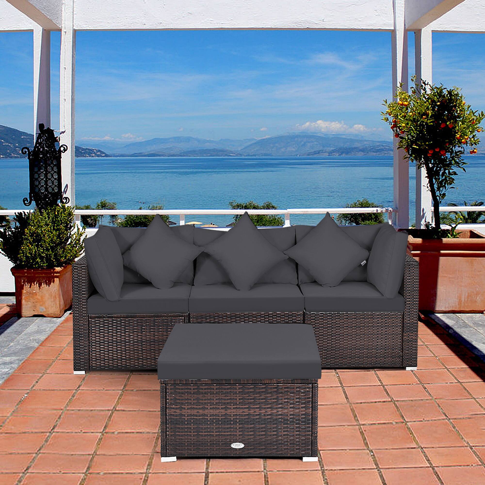 Alt View 2. Gymax - Gymax 4PCS Rattan Patio Conversation Furniture Set Yard Outdoor w/ Grey Cushion - Grey.