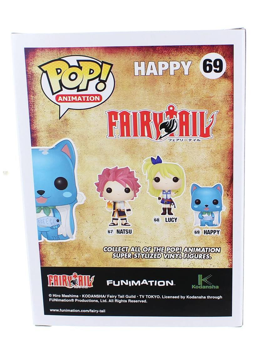 HAPPY 69 POP! ANIMATION FAIRY TAIL  
68 LUCY  
67 NATSU  
69 HAPPY  

COLLECT ALL OF THE POP! ANIMATION SUPER-STYLIZED VINYL FIGURES.  

FAIRY TAIL  
FUNIMATION  
Kodansha  
Hiro Mashima  
KODANSHA / Fairy Tail Guild TV TOKYO  
Licensed by Kodansha through FUNimation Productions, Ltd.  
All Rights Reserved.  
www.funimation.com/fairy-tail