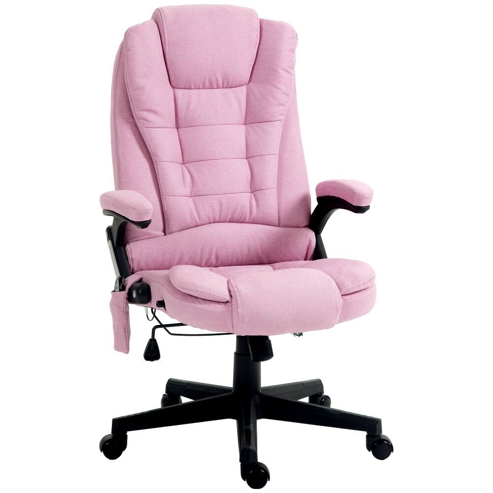 Alt View 7. Loheer - Loheer Pink Massage Office Chair Heated Reclining High Back Linen Vibrating Desk Chair with Remote - Pink.