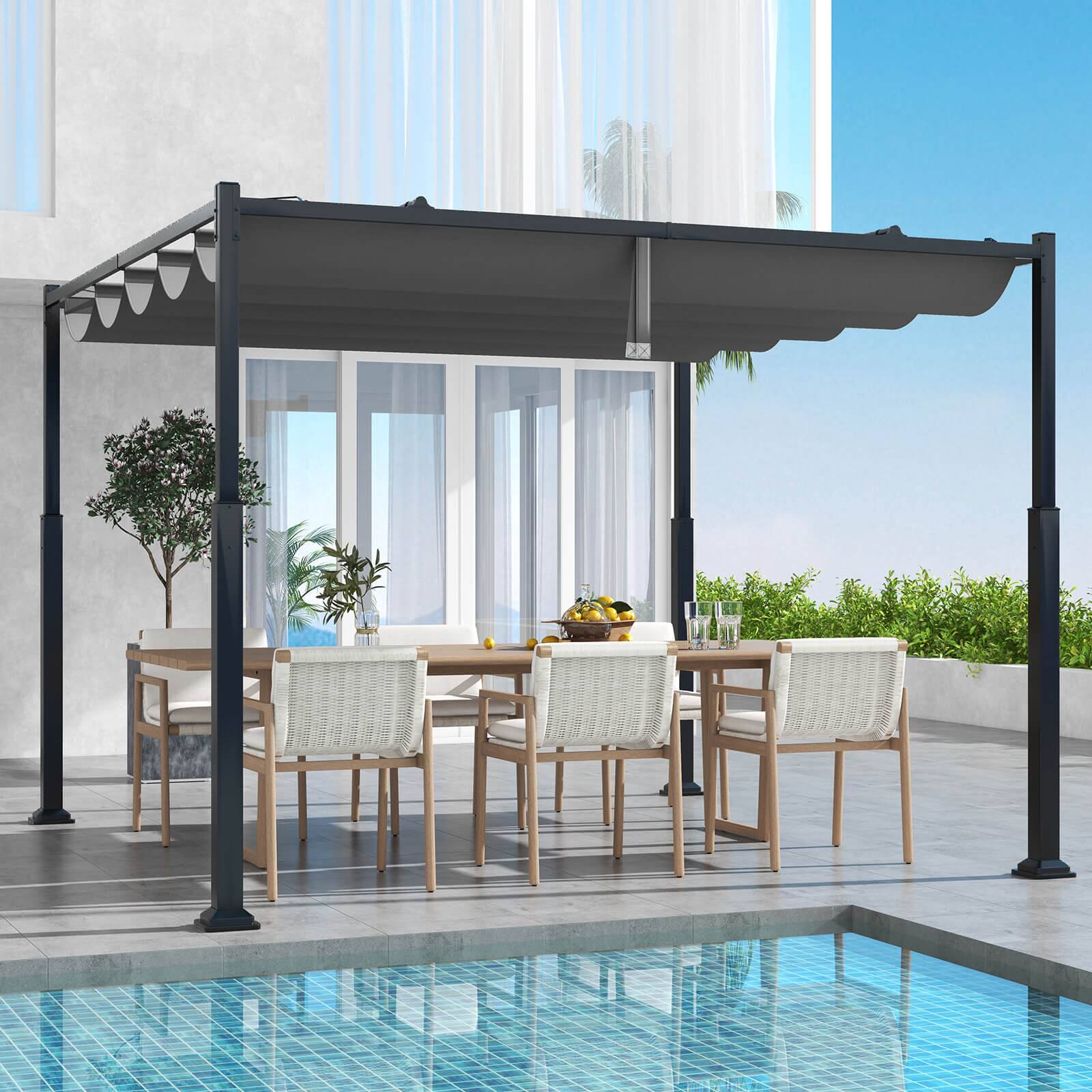 Alt View 1. Costway - Costway 10' x 10' Outdoor Pergola with Retractable Canopy Heavy-Duty Metal Columns - Grey,Black.