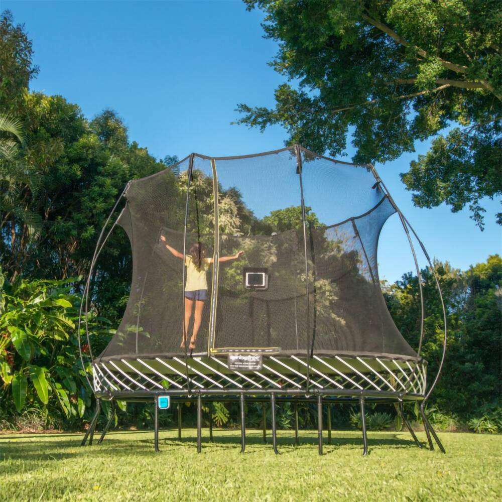 Left. Springfree Trampoline - Outdoor Jumping Basketball Game FlexrHoop Accessory, Black - Black.